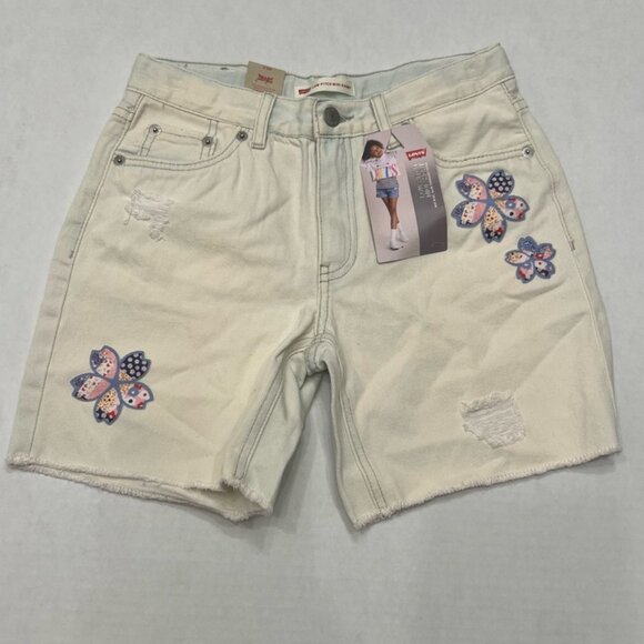 Levi’s Youth Girls Flower Embroidered Low Pitch Midi Short Size 14 NWT - Picture 1 of 6